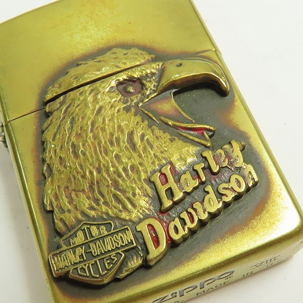 実際に弊社で買取させて頂いたZIPPO/ジッポー HARLEY-DAVIDSON/ハーレーダビッドソン イーグルメタル貼り ゴールド 1992年製の画像 7枚目