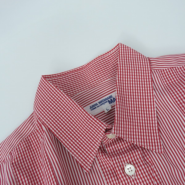 実際に弊社で買取させて頂いたJUNYAWATANABE COMME des GARCONS MAN/ジュンヤワタナベ コムデギャルソンマン チェックストライプシャツ/Lの画像 4枚目