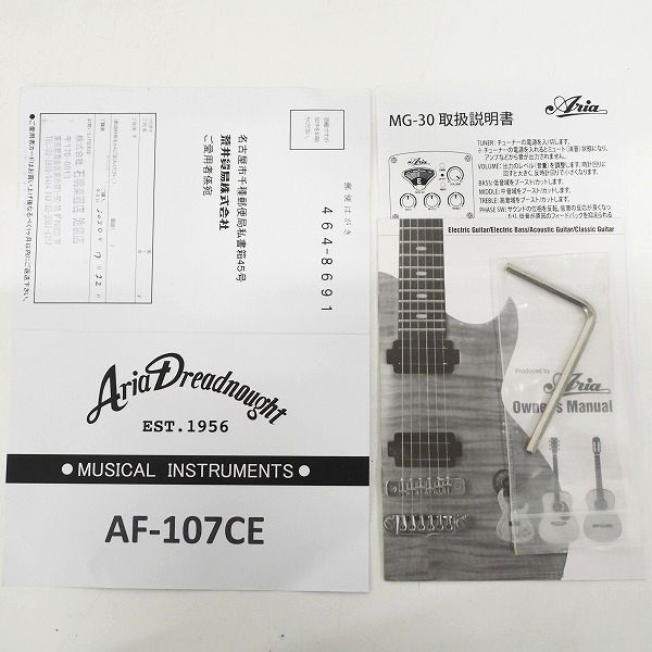 実際に弊社で買取させて頂いた★【難有り】Aria Dreadnought/アリア ドレッドノート AF107CE エレアコ/アコースティックギター ソフトケース付の画像 1枚目