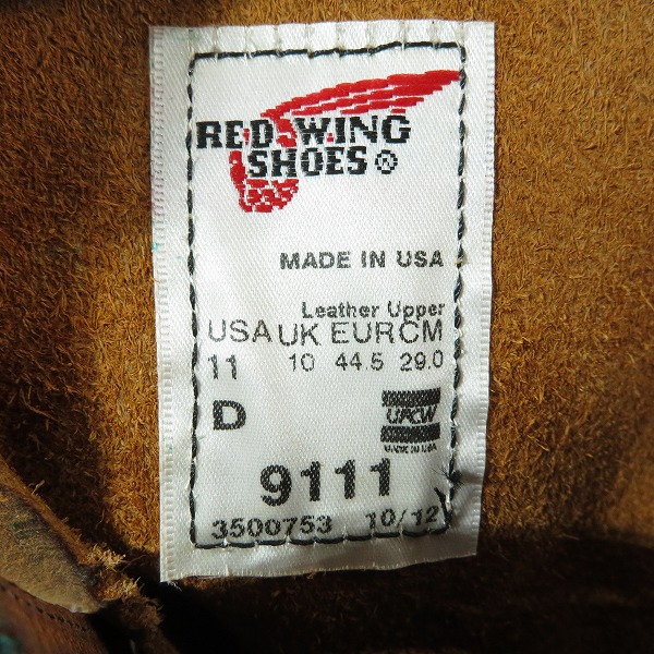 実際に弊社で買取させて頂いたRED WING/レッドウィング 6" CLASSIC ROUND 6インチ クラシックラウンド 9111 US11の画像 5枚目