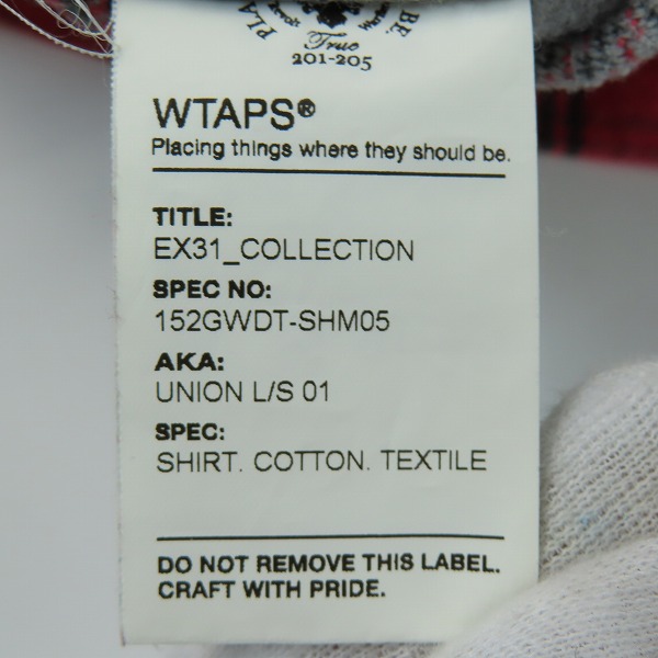 実際に弊社で買取させて頂いたWTAPS/ダブルタップス 15AW "UNION L/S 01" チェックシャツ 152GWDT-SHM05/Sの画像 4枚目
