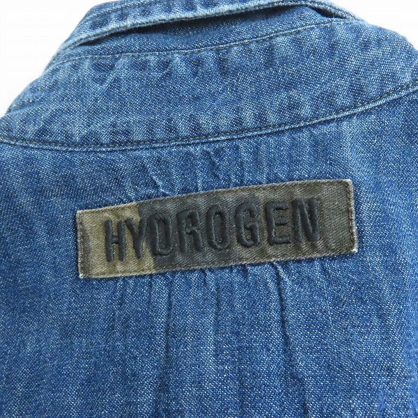 実際に弊社で買取させて頂いたHYDROGEN/ハイドロゲン レザー スター 星条旗ワッペン USED加工 デニムシャツ Mの画像 6枚目