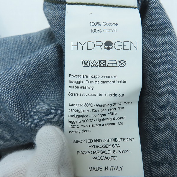 実際に弊社で買取させて頂いたHYDROGEN/ハイドロゲン レザー スター 星条旗ワッペン USED加工 デニムシャツ Mの画像 3枚目