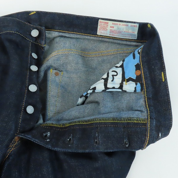 実際に弊社で買取させて頂いたEVISU/エヴィス No2 Lot.2000 ドクチン/キッキー ペイント ボタンフライ デニムパンツ/38×35の画像 4枚目