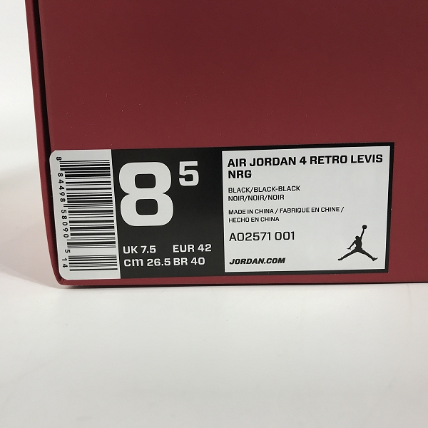 実際に弊社で買取させて頂いたNIKE×LEVIS/ナイキ×リーバイス AIR JORDAN 4 RETRO NRG/エアジョーダン4 ブラックデニム AO2571-001/26.5の画像 9枚目