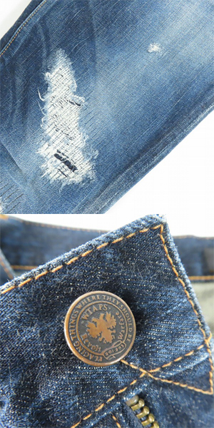 実際に弊社で買取させて頂いたWTAPS/ダブルタップス BLUES. SKINNY. TRASH 15AW クラッシュリペア加工デニムパンツ 152GWDT-PTM03/Sの画像 8枚目
