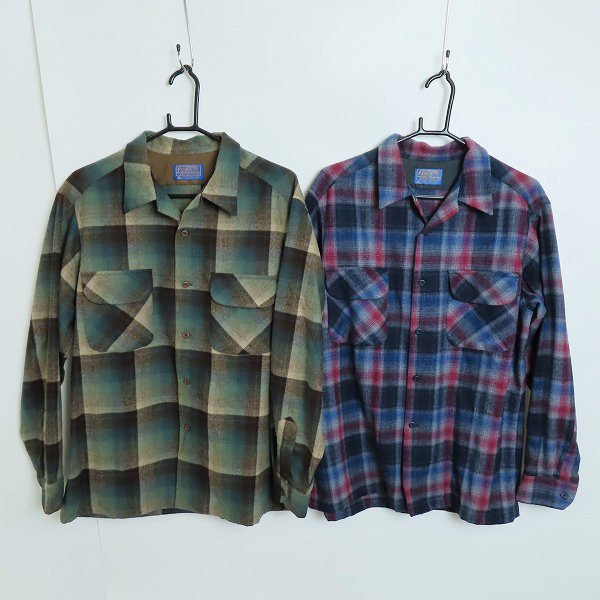 実際に弊社で買取させて頂いたPENDLETON/ペンドルトン 70S/ヴィンテージ/USA製  ウール チェック 開襟 オープンカラーシャツ 2点セット