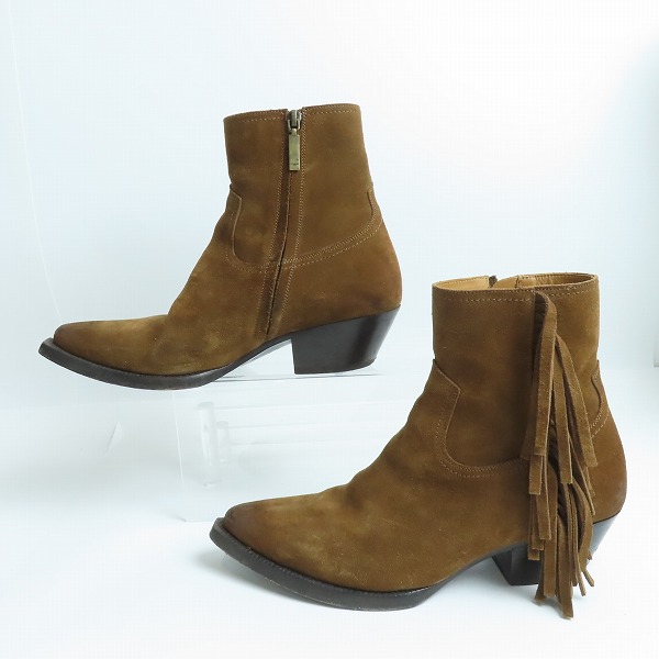 実際に弊社で買取させて頂いたSAINT LAURENT PARIS/サンローラン フリンジ サイドジップ スエード ヒールブーツ 579491/39.5の画像 3枚目