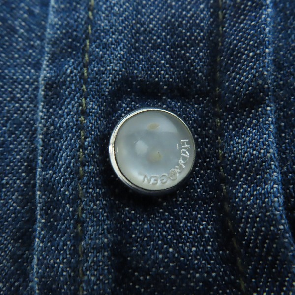 実際に弊社で買取させて頂いたHYDROGEN/ハイドロゲン レザー スター 星条旗ワッペン USED加工 デニムシャツ Mの画像 8枚目