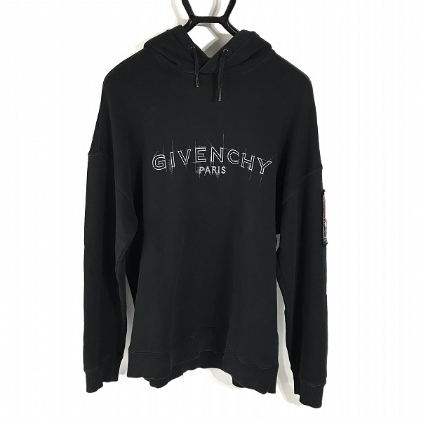 実際に弊社で買取させて頂いたGivenchy/ジバンシー 20AW Sketch Logo Hoody/袖パッチ ロゴプリントプルオーバーパーカー BMJ08V30AF/M