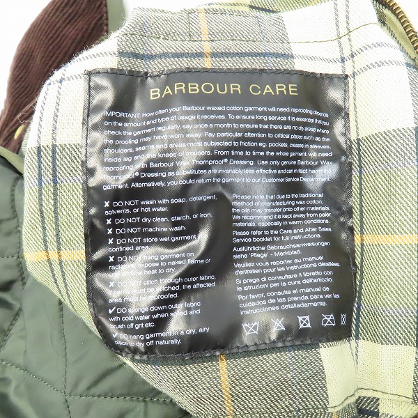 実際に弊社で買取させて頂いたBarbour/バブアー BEDALE/ビデイル オリジナル ジャケット ライナー付き 1802153/36の画像 4枚目