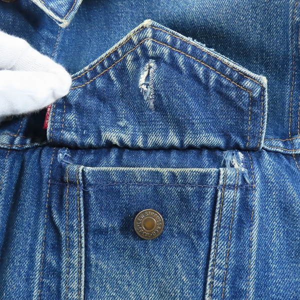 実際に弊社で買取させて頂いたLevis/リーバイス ヴィンテージ 3rd TYPE 刻印350 ビッグE 不均等V デニムジャケットの画像 8枚目
