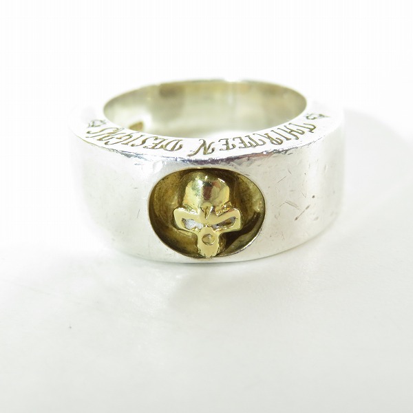 実際に弊社で買取させて頂いたTHIRTEEN DESIGNS/サーティーンデザインズ 18k/Silver ワンポイント スカル リング/12号の画像 1枚目
