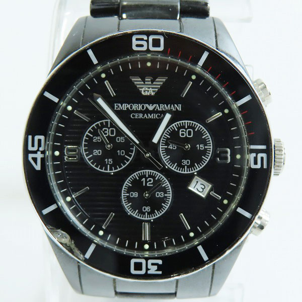実際に弊社で買取させて頂いたEmporio Armani/エンポリオアルマーニ クォーツ クロノグラフ 腕時計 CERAMICA AR-1421【動作未確認】