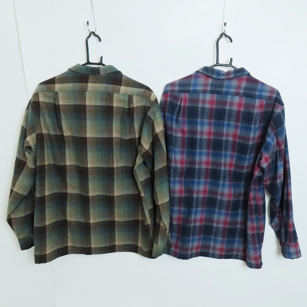 実際に弊社で買取させて頂いたPENDLETON/ペンドルトン 70S/ヴィンテージ/USA製  ウール チェック 開襟 オープンカラーシャツ 2点セットの画像 1枚目
