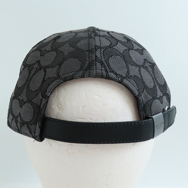 実際に弊社で買取させて頂いたCOACH/コーチ シグネチャー柄 ロゴワッペン キャップ 帽子 ブラック/グレーの画像 2枚目