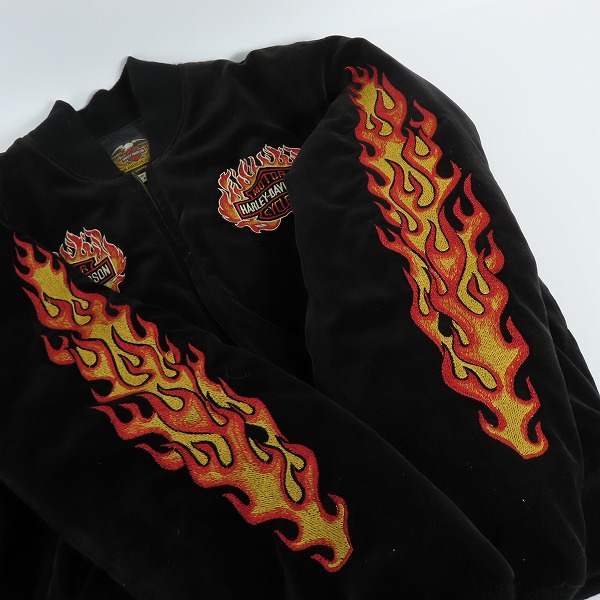 実際に弊社で買取させて頂いたHarley Davidson/ハーレーダビッドソン 90s ベロア ファイヤーパターン スカジャン/Mの画像 9枚目