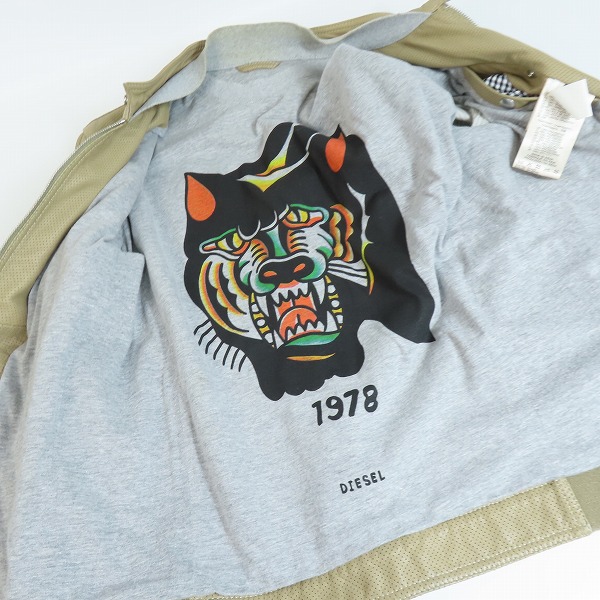 実際に弊社で買取させて頂いたDIESEL/ディーゼル シープスキン パンチングレザー ジップアップジャケット Sの画像 4枚目