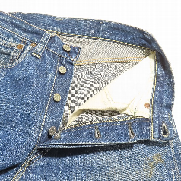 実際に弊社で買取させて頂いたリーバイス 501XX 47-50年ドーム型ツープロング/均等V/片面ビッグE/隠しリベット/Vステッチ 革パッチ ヴィンテージデニムの画像 2枚目