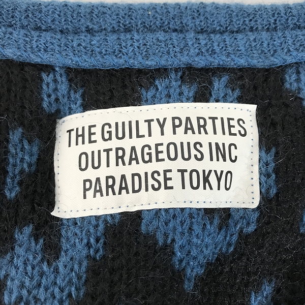 実際に弊社で買取させて頂いたWACKO MARIA/ワコマリア GUILTY PARTIES レオパード/ヒョウ柄 モヘア/ナイロン/ウール カーディガン ブルー系/Mの画像 2枚目
