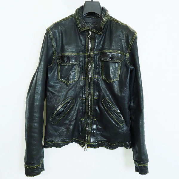 実際に弊社で買取させて頂いたISAMU KATAYAMA BACKLASH/バックラッシュ RIDE OR DIE ポーランドショルダーレザーイエローステッチジャケット 1529-05/XL(4)の画像 1枚目