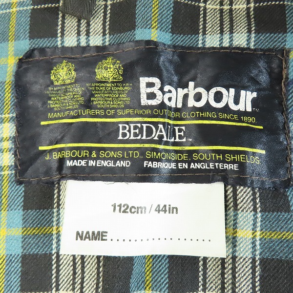 実際に弊社で買取させて頂いたBarbour/バブアー 80s ヴィンテージ 2ワラント BEDALE ビデイル オイルドジャケット /44の画像 3枚目