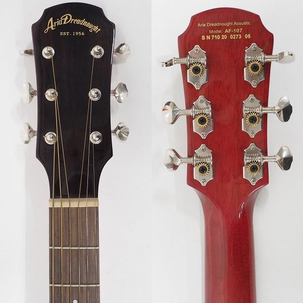 実際に弊社で買取させて頂いた★【難有り】Aria Dreadnought/アリア ドレッドノート AF107CE エレアコ/アコースティックギター ソフトケース付の画像 3枚目
