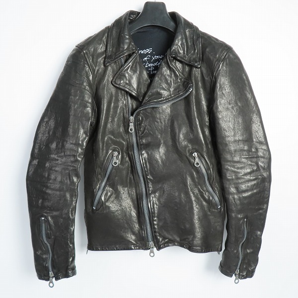 実際に弊社で買取させて頂いたISAMU KATAYAMA BACKLASH/イサムカタヤマバックラッシュ イタリアン ダブルショルダー製品染めダブルライダース 1254-02 M