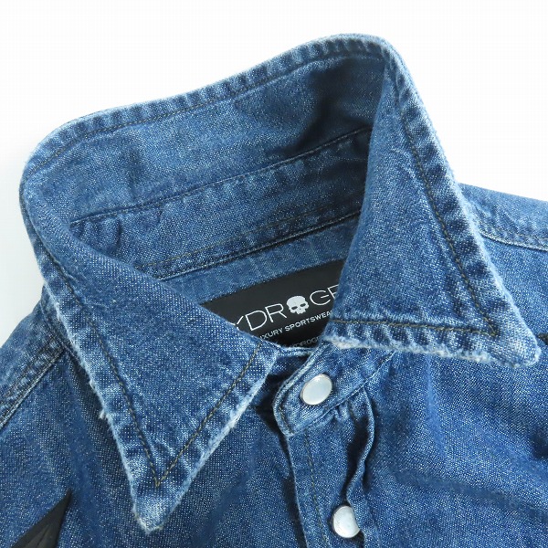 実際に弊社で買取させて頂いたHYDROGEN/ハイドロゲン レザー スター 星条旗ワッペン USED加工 デニムシャツ Mの画像 7枚目