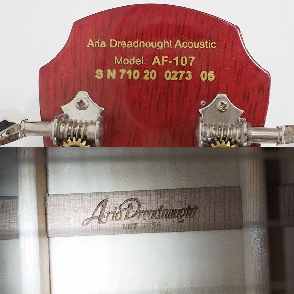 実際に弊社で買取させて頂いた★【難有り】Aria Dreadnought/アリア ドレッドノート AF107CE エレアコ/アコースティックギター ソフトケース付の画像 5枚目