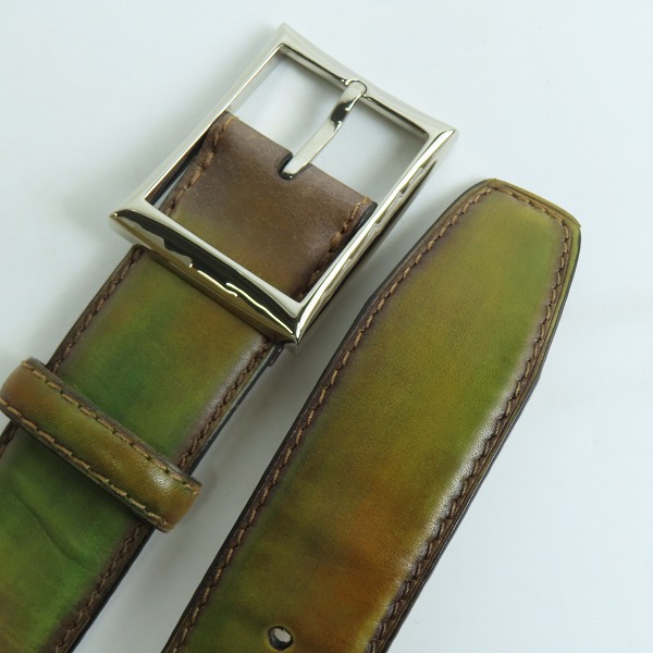 実際に弊社で買取させて頂いたBerlruti/ベルルッティ シンプルレザーベルト カーキ 85 34の画像 1枚目