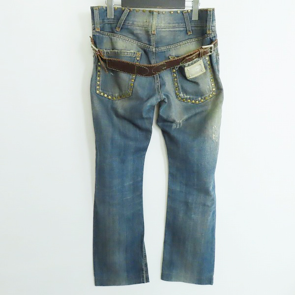 実際に弊社で買取させて頂いたDOLCE&GABBANA/ドルチェ＆ガッバーナ/ドルガバ ロゴ プレート スタッズ/レザーベルト デニム パンツ/ジーンズ/48の画像 1枚目