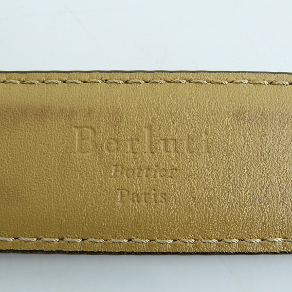 実際に弊社で買取させて頂いたBerlruti/ベルルッティ シンプルレザーベルト カーキ 85 34の画像 4枚目