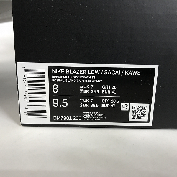 実際に弊社で買取させて頂いた【未使用】NIKE×SACAI×KAWS/ナイキ×サカイ×カウズ BLAZER LOW REED/ブレーザーロー リード DM7901-200/26の画像 8枚目