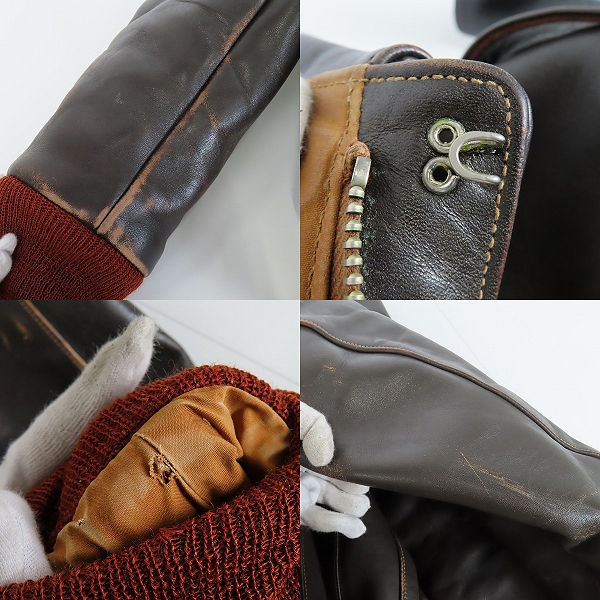 実際に弊社で買取させて頂いたBUZZ RICKSON'S/バズリクソンズ A-2 赤リブ 馬革/ホースハイド レザー フライトジャケット M83145/42の画像 8枚目