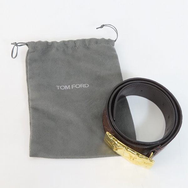 実際に弊社で買取させて頂いたTOMFORD/トムフォード スクエア ゴールド バックル クロコダイル レザーベルト 90/36の画像 9枚目