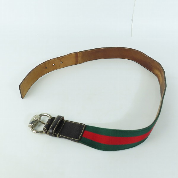 実際に弊社で買取させて頂いたGUCCI/グッチ シェリーライン  レザー切替ベルト 162942-480199 85-34の画像 7枚目