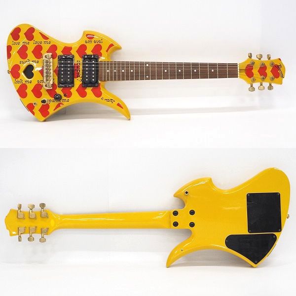 実際に弊社で買取させて頂いた★Burny FERNANDES/バーニー Yellow Heart Jr イエローハートhideモデル アンプ内蔵ミニエレキギターの画像 1枚目