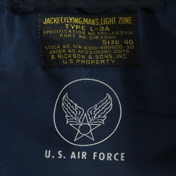 実際に弊社で買取させて頂いたBUZZ RICKSON'S/バズリクソンズ L-2A フライトジャケット BR11302/BR11529/40の画像 2枚目