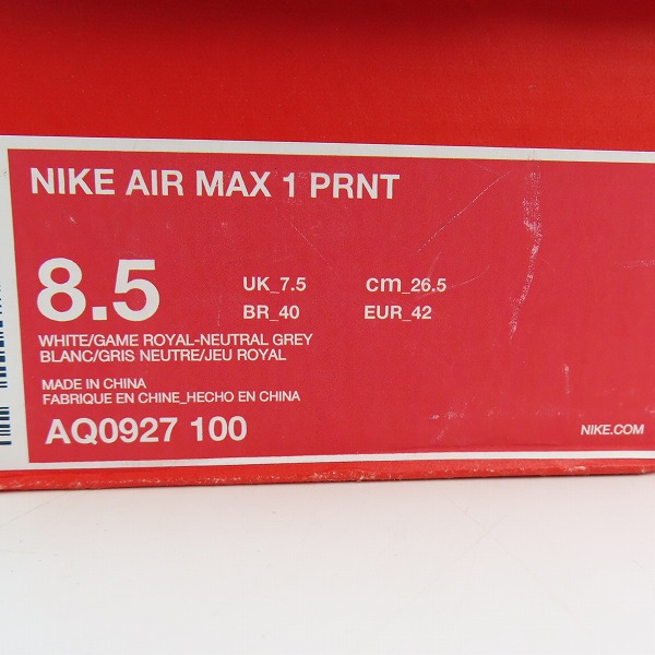 実際に弊社で買取させて頂いたNIKE×atmos/ナイキ×アトモス AIR MAX 1 PRNT/エアマックス1 プリント AQ0927-100/26.5の画像 8枚目