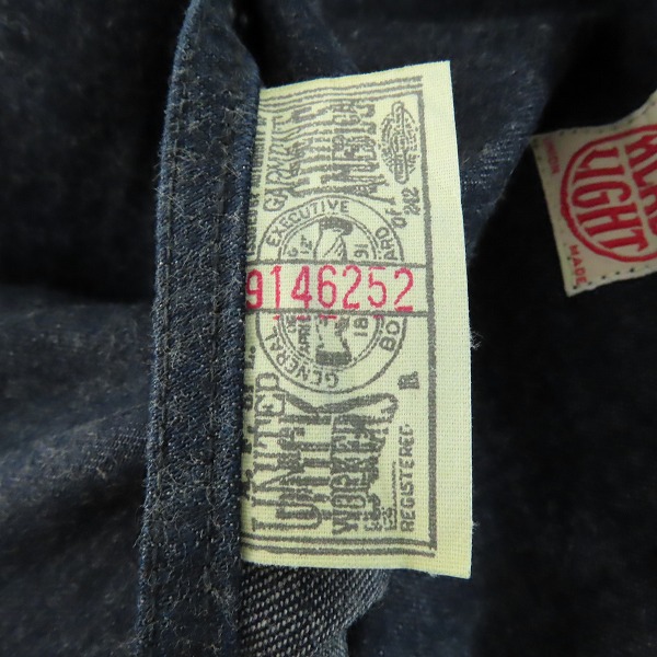 実際に弊社で買取させて頂いたSUGAR CANE/シュガーケーン HEAD LIGHT/ヘッドライト ブルーデニム ダンガリー 11oz. BLUE DENIM DUNGAREES HD41788 38の画像 4枚目