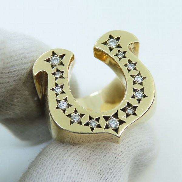 実際に弊社で買取させて頂いたTENDERLOIN/テンダーロイン 8K T-H.S RING GOLD/STONE ホースシューリング w/ダイヤ 12.5-13.5号の画像 6枚目