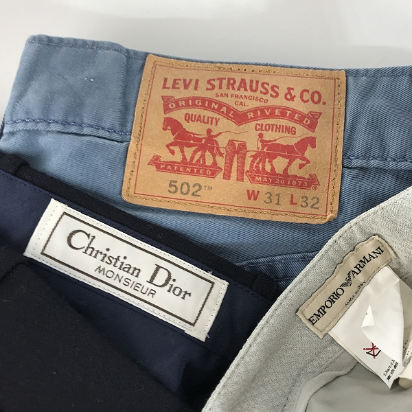 実際に弊社で買取させて頂いた【おまとめ】Christian Dior/EMPORIO ARMANI/Levi's 他 スラックス/カーゴパンツ 等 ボトムス