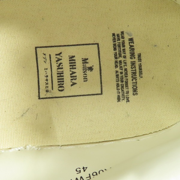実際に弊社で買取させて頂いたMIHARA YASUHIRO/メゾンミハラヤスヒロ  Sole Shellcap Leather レザースニーカー ホワイト  A06FW702/45 の画像 6枚目