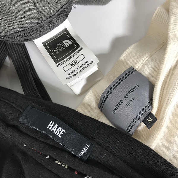 実際に弊社で買取させて頂いた【おまとめ】ノースフェイス/ユナイテッドアローズ/ハレ 他 メンズ/レディース パーカー/Tシャツ/カットソー 等