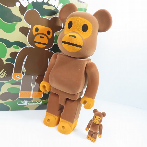 実際に弊社で買取させて頂いたMEDICOM TOY×A BATHING APE/メディコムトイ×アベイシングエイプ BE@RBRICK BABY MILO(R) Flocky Ver. 100％ & 400％