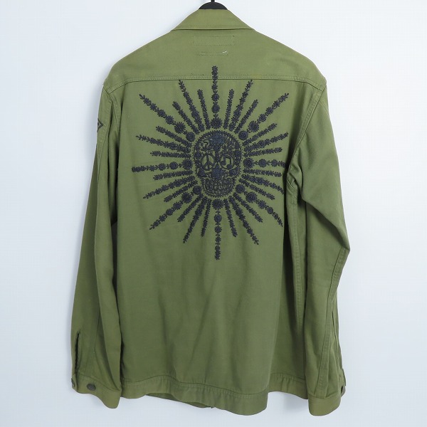 実際に弊社で買取させて頂いたWACKO MARIA×Sasquatchfabrix./ワコマリア×サスクワァッチファブリックス スカル 刺繍 ミリタリーシャツジャケット/Lの画像 1枚目