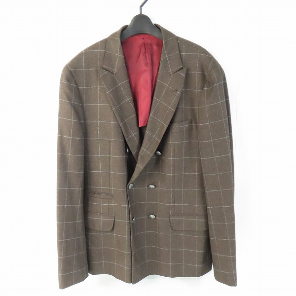 実際に弊社で買取させて頂いたBrunello Cucinelli/ブルネロクチネリ チェック ダブル ジャケット ブラウン/52