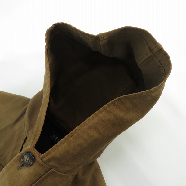 実際に弊社で買取させて頂いたA.P.C/アーペーセー フランス製 シングルロングコート フーディ/1の画像 6枚目