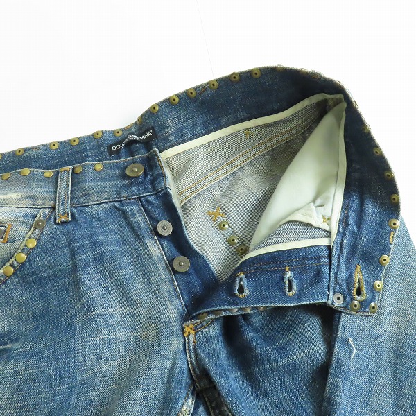 実際に弊社で買取させて頂いたDOLCE&GABBANA/ドルチェ＆ガッバーナ/ドルガバ ロゴ プレート スタッズ/レザーベルト デニム パンツ/ジーンズ/48の画像 2枚目